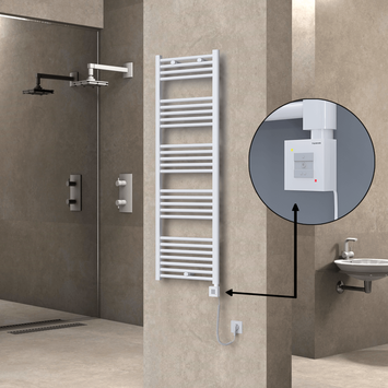 Radiva - Haiti Electric Towel Warmer 500x1500 Flat White Gloss (KTX1 Thermostat) 600 Watt Spiral Cable