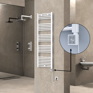  - Haiti Electric Towel Warmer 500x1500 Flat White Gloss (KTX3 Thermostat) 600 Watt Spiral Cable