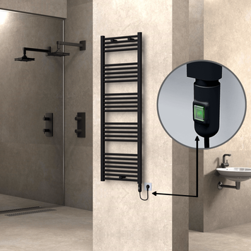 Radiva - Haiti Electric Towel Warmer 500x1500 Flat Black Matt (On/Off Button) 600 Watt