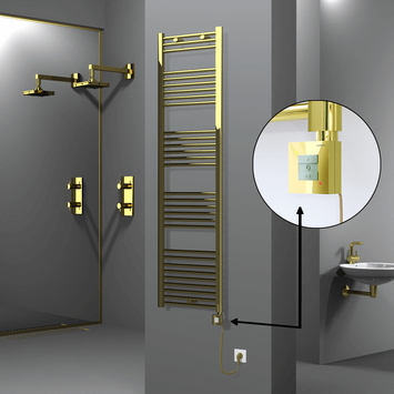 Radiva - Haiti Electric Towel Warmer 500x1800 Flat Gold (KTX1 Thermostat) 600 Watt Spiral Cable