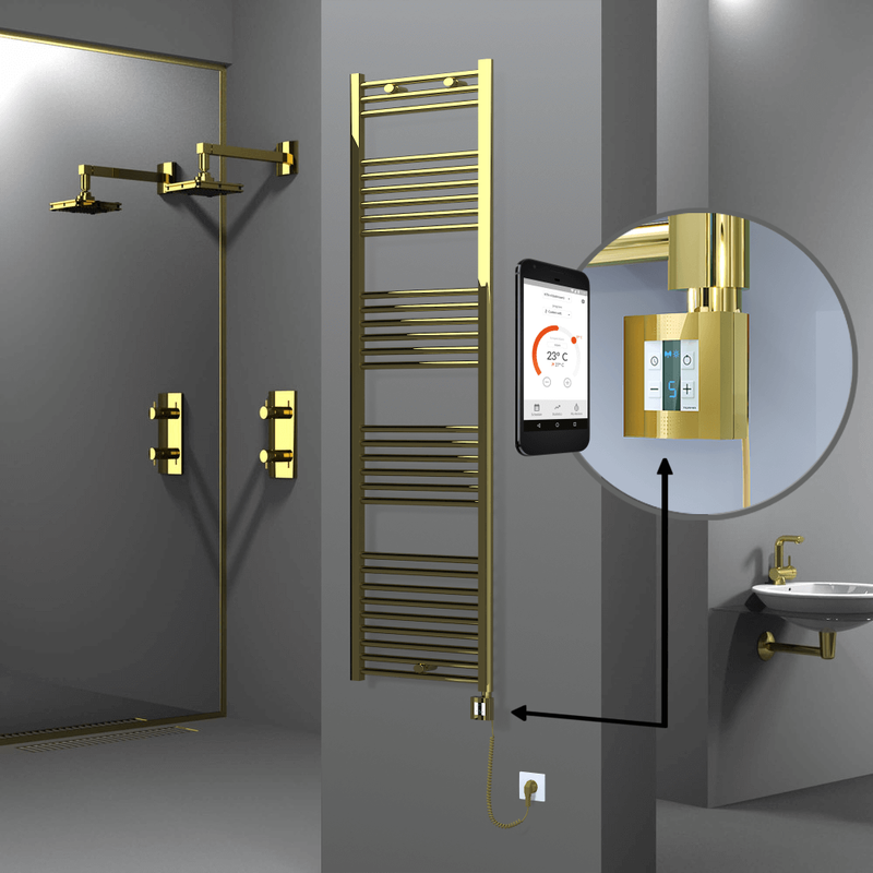 Haiti Electric Towel Warmer 500x1800 Flat Gold (KTX4 Thermostat) 600 Watt Spiral Cable