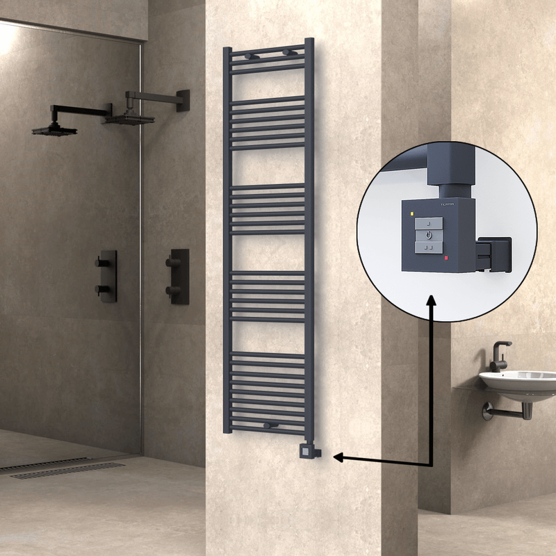 Haiti Electric Towel Warmer 500x1800 Flat Anthracite Textured (KTX1 Thermostat) 1000 Watt