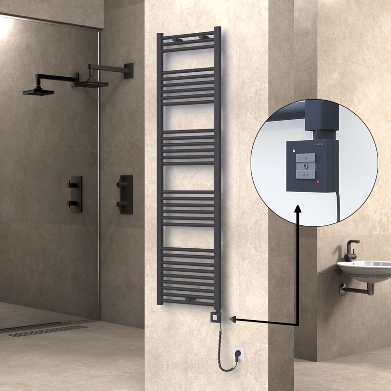 Haiti Electric Towel Warmer 500x1800 Flat Anthracite Textured (KTX1 Thermostat) 1000 Watt Spiral Cable