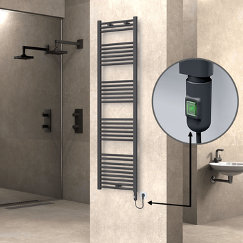 Radiva - Haiti Electric Towel Warmer 500x1800 Flat Anthracite Textured (On/Off Button) 900 Watt