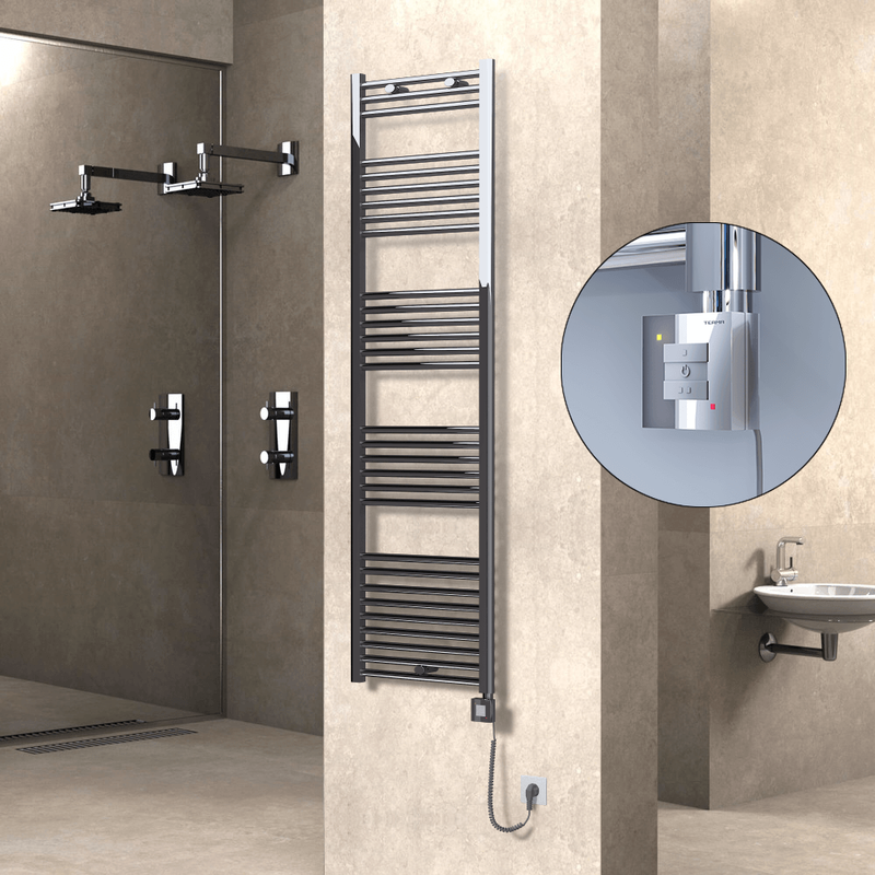 Haiti Electric Towel Warmer 500x1800 Flat Chrome (KTX1 Thermostat) 600 Watt Spiral Cable