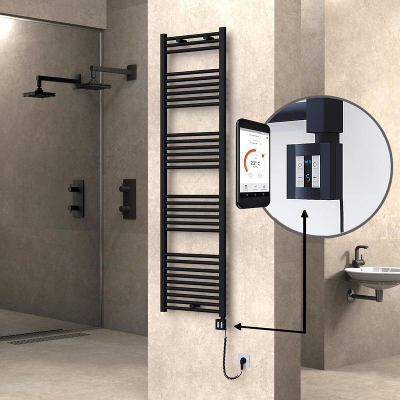 Haiti Sèche Serviettes Electrique 500x1800 Noir mat Ktx4 1000 Watt Câble en spirale