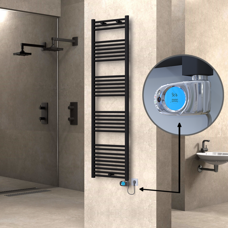Haiti Electric Towel Warmer 500x1800 Flat Black Matt (Musa Thermostat) 900 Watt