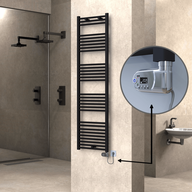 Haiti Electric Towel Warmer 500x1800 Flat Black Matt (Thesis Thermostat) 900 Watt