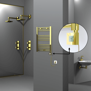 Radiva - Haiti Electric Towel Warmer 500x700 Flat Gold (KTX1 Thermostat) 200 Watt Spiral Cable Radiva - Haiti Electric Towel Warmer 500x700 Flat Gold (KTX1 Thermostat) 200 Watt Spiral Cable