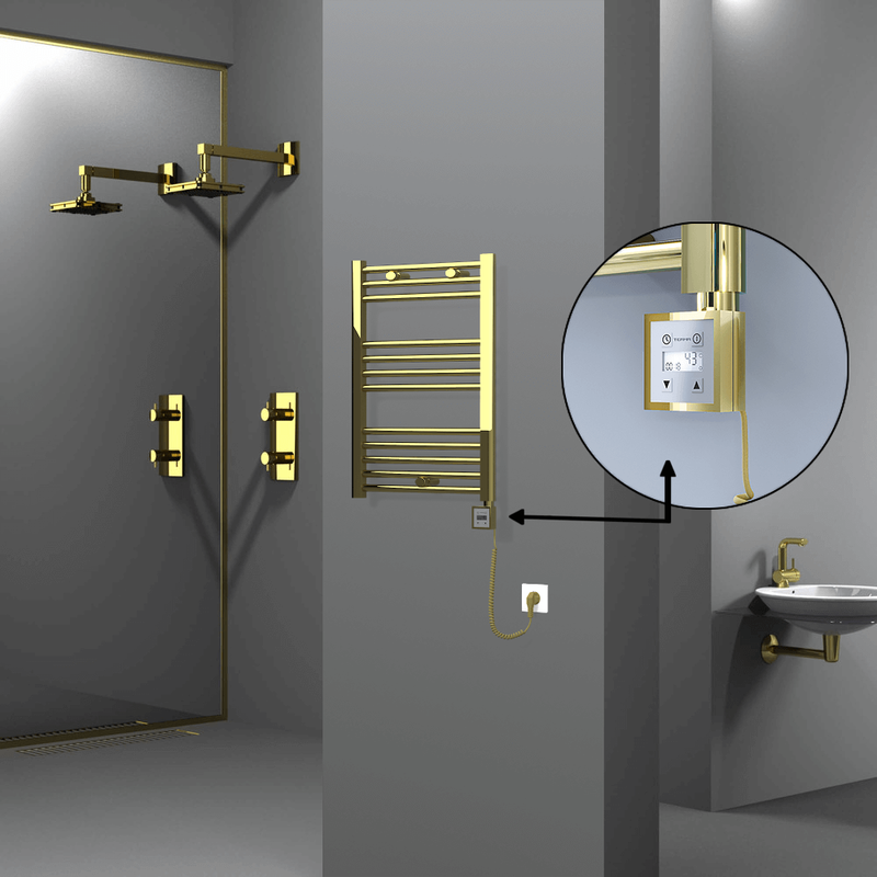 Haiti Electric Towel Warmer 500x700 Flat Gold (KTX3 Thermostat) 200 Watt Spiral Cable
