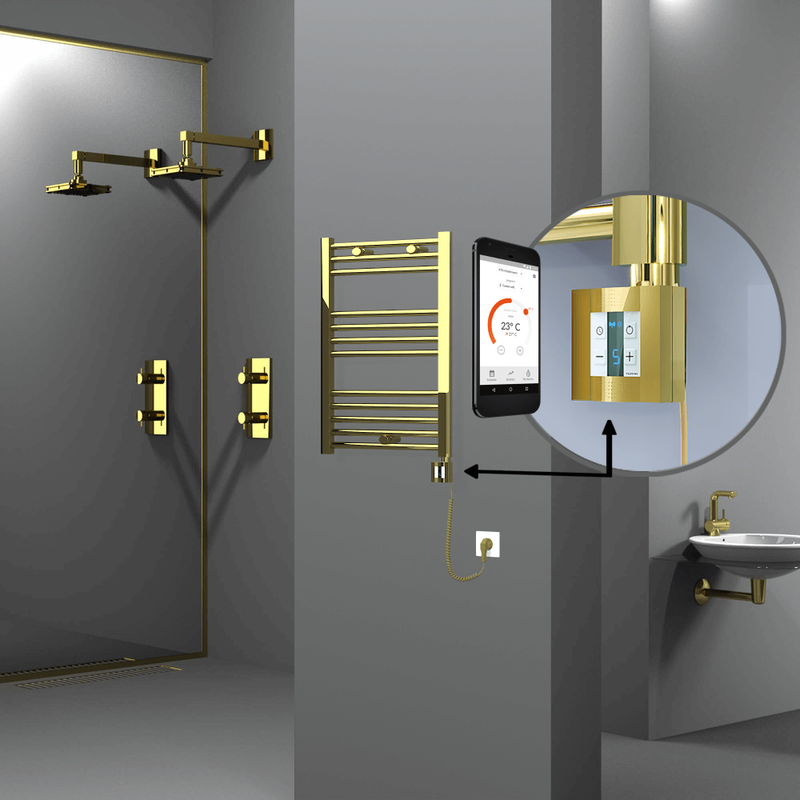 Haiti Electric Towel Warmer 500x700 Flat Gold (KTX4 Thermostat) 200 Watt Spiral Cable