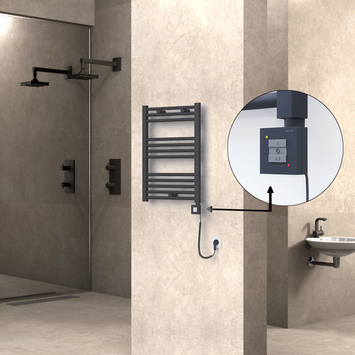 Radiva - Haiti Electric Towel Warmer 500x700 Flat Anthracite Textured (KTX1 Thermostat) 300 Watt Spiral Cable Radiva - Haiti Electric Towel Warmer 500x700 Flat Anthracite Textured (KTX1 Thermostat) 300 Watt Spiral Cable