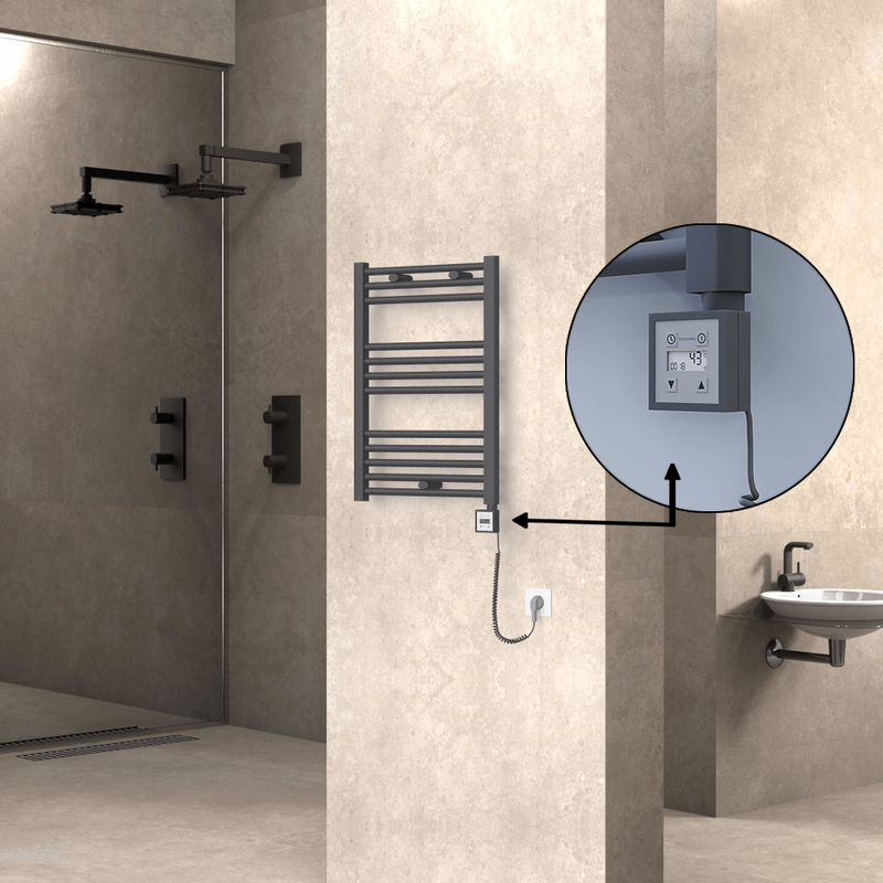 Haiti Electric Towel Warmer 500x700 Flat Anthracite Textured (KTX3 Thermostat) 300 Watt Spiral Cable