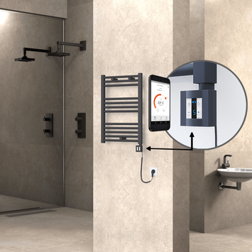 Radiva - Haiti Electric Towel Warmer 500x700 Flat Anthracite Textured (KTX4 Thermostat) 300 Watt Spiral Cable Radiva - Haiti Electric Towel Warmer 500x700 Flat Anthracite Textured (KTX4 Thermostat) 300 Watt Spiral Cable