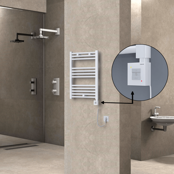 Radiva - Haiti Electric Towel Warmer 500x700 Flat White Gloss (KTX1 Thermostat) 300 Watt Spiral Cable Radiva - Haiti Electric Towel Warmer 500x700 Flat White Gloss (KTX1 Thermostat) 300 Watt Spiral Cable
