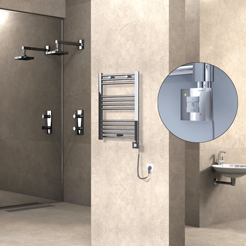 Haiti Electric Towel Warmer 500x700 Flat Chrome (KTX1 Thermostat) 200 Watt Spiral Cable