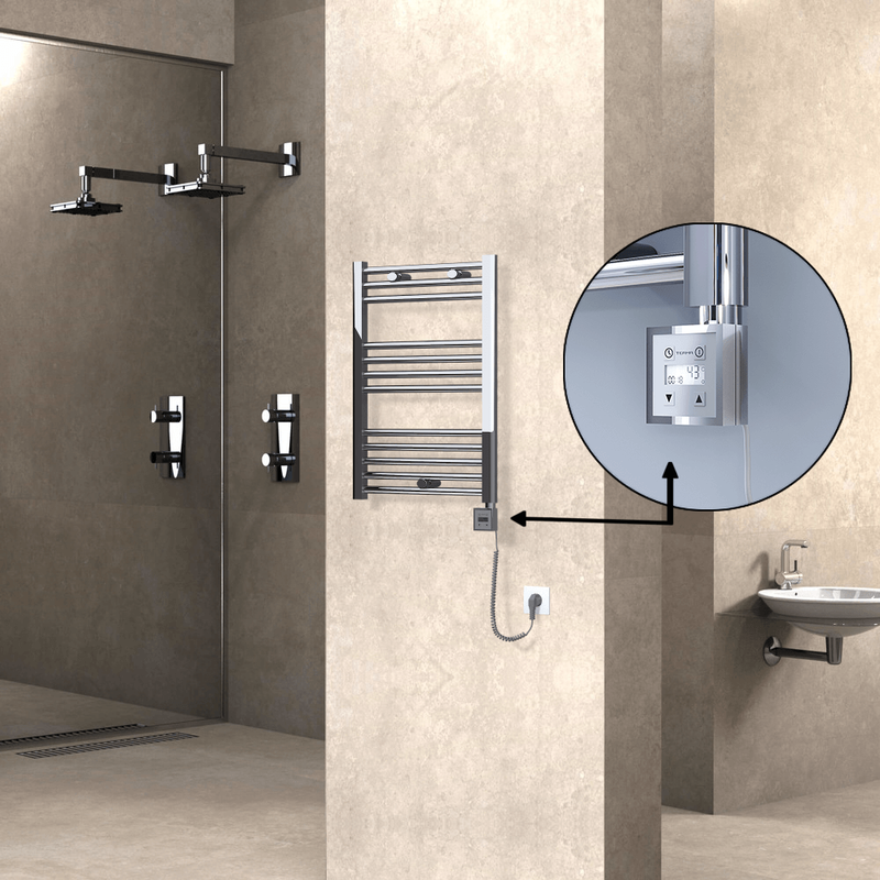 Haiti Electric Towel Warmer 500x700 Flat Chrome (KTX3 Thermostat) 200 Watt Spiral Cable