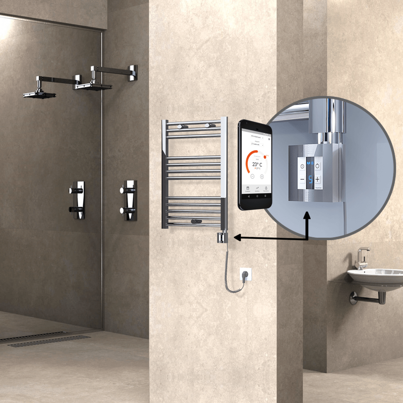 Haiti Electric Towel Warmer 500x700 Flat Chrome (KTX4 Thermostat) 200 Watt Spiral Cable