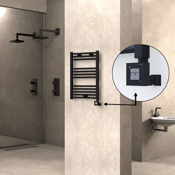 Radiva - Haiti Electric Towel Warmer 500x700 Flat Black Matt (KTX1 Thermostat) 300 Watt Radiva - Haiti Electric Towel Warmer 500x700 Flat Black Matt (KTX1 Thermostat) 300 Watt
