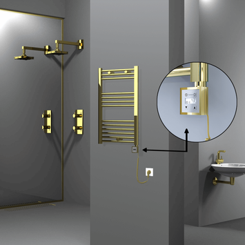 Radiva - Haiti Electric Towel Warmer 500x800 Flat Gold (KTX3 Thermostat) 200 Watt Spiral Cable