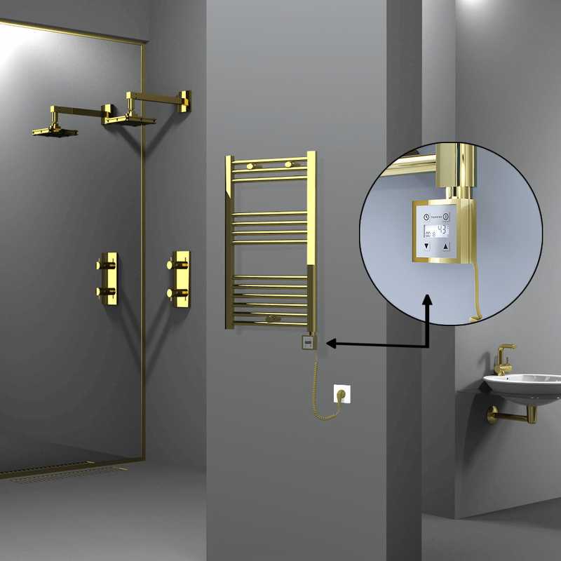 Haiti Electric Towel Warmer 500x800 Flat Gold (KTX3 Thermostat) 200 Watt Spiral Cable