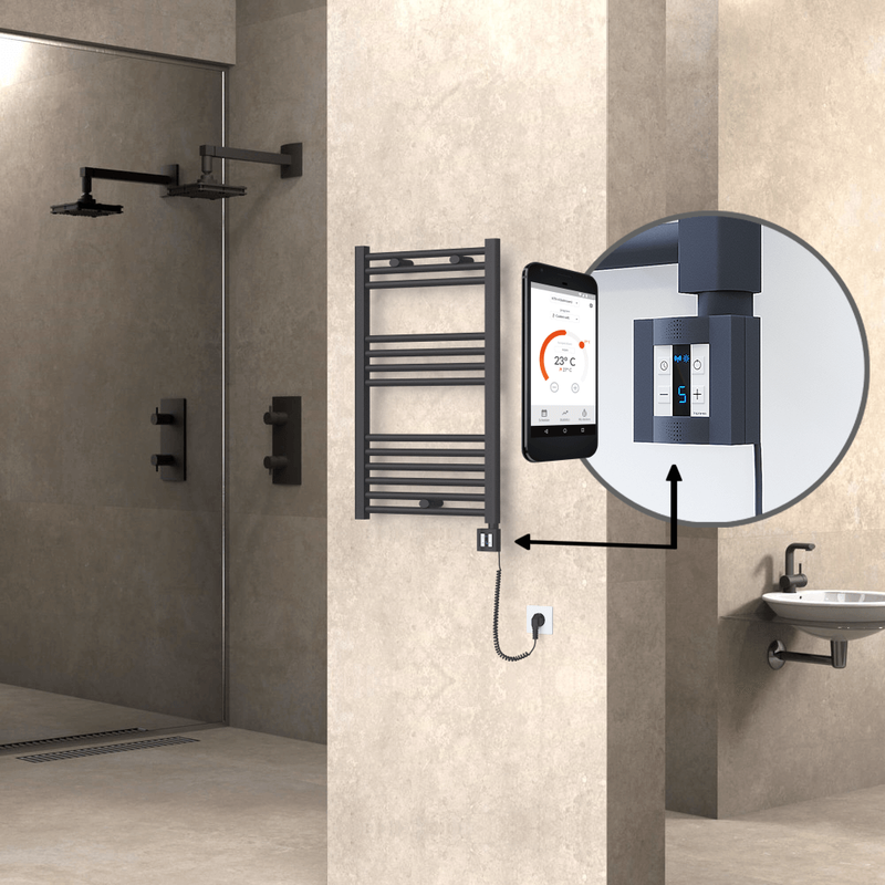 HAITI Elektrikli Havlupan 500x800 Düz Antrasit (KTX4 Termostat) 300W Spiral Kablolu