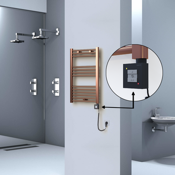  - Haiti Electric Towel Warmer 500x800 Flat Antique Copper Gloss (KTX1 Thermostat) 200 Watt Spiral Cable