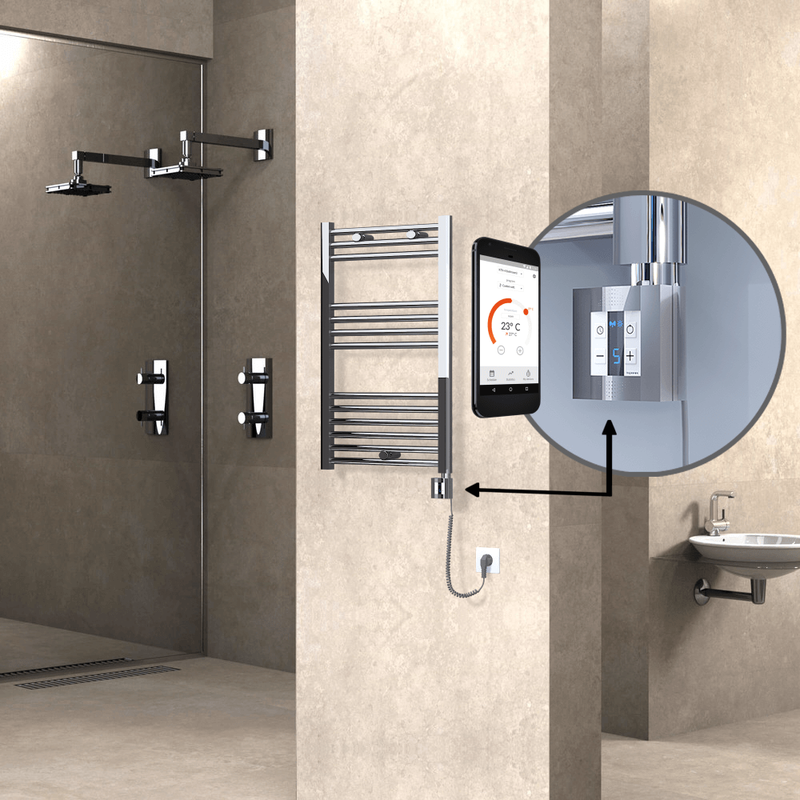 Haiti Electric Towel Warmer 500x800 Flat Chrome (KTX4 Thermostat) 200 Watt Spiral Cable