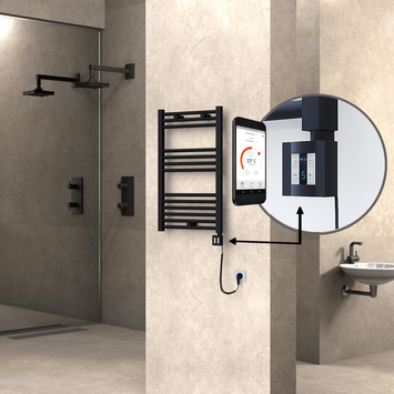 Radiva - Haiti Electric Towel Warmer 500x800 Flat Black Matt (KTX4 Thermostat) 300 Watt Spiral Cable