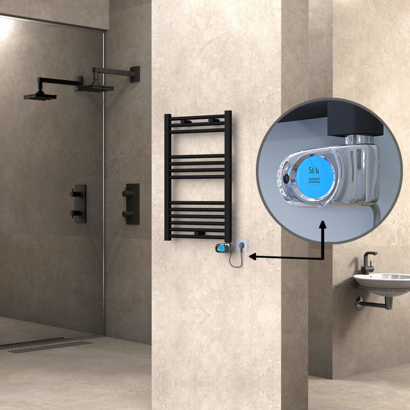 Haiti Electric Towel Warmer 500x800 Flat Black Matt (Musa Thermostat) 300 Watt