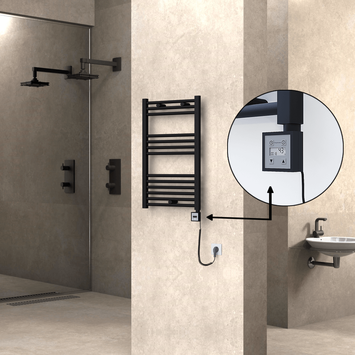 Radiva - Haiti Sèche Serviettes Electrique 500x800 Noir mat Ktx3 300 Watt Câble en spirale