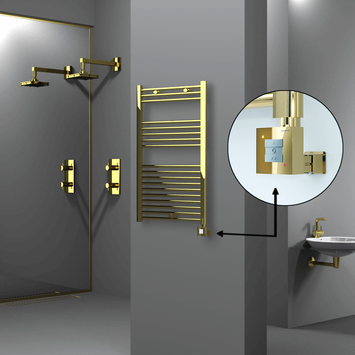 Radiva - Haiti Electric Towel Warmer 600x1000 Flat Gold (KTX1 Thermostat) 300 Watt