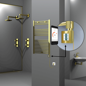 Radiva - Haiti Electric Towel Warmer 600x1000 Flat Gold (KTX4 Thermostat) 300 Watt Spiral Cable