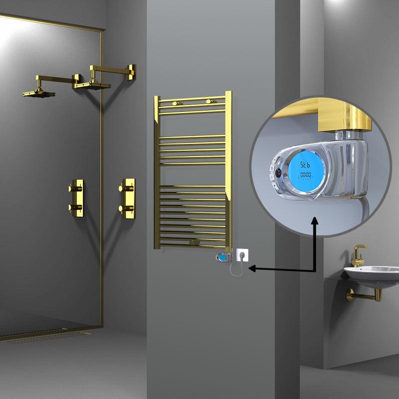 Haiti Electric Towel Warmer 600x1000 Flat Gold (Musa Thermostat) 300 Watt