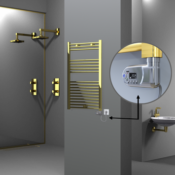 Radiva - Haiti Electric Towel Warmer 600x1000 Flat Gold (Thesis Thermostat) 300 Watt