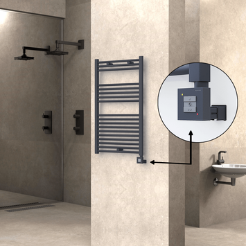 Radiva - Haiti Electric Towel Warmer 600x1000 Flat Anthracite Textured (KTX1 Thermostat) 600 Watt