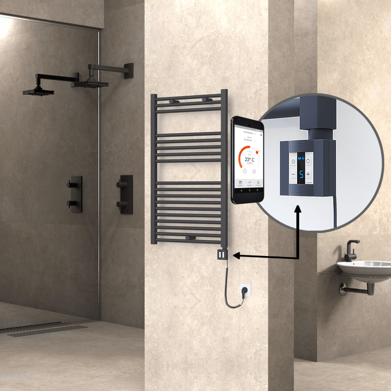 HAITI Elektrikli Havlupan 600x1000 Düz Antrasit (KTX4 Termostat) 600W Spiral Kablolu