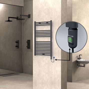 Radiva - Haiti Electric Towel Warmer 600x1000 Flat Anthracite Textured (On/Off Button) 600 Watt