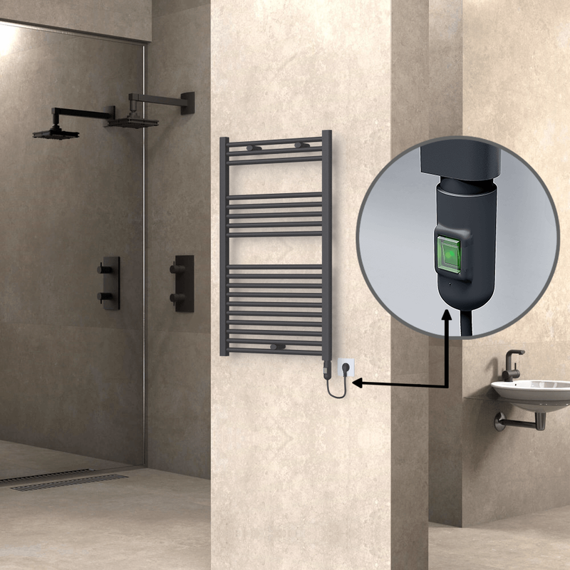 Haiti Electric Towel Warmer 600x1000 Flat Anthracite Textured (On/Off Button) 600 Watt