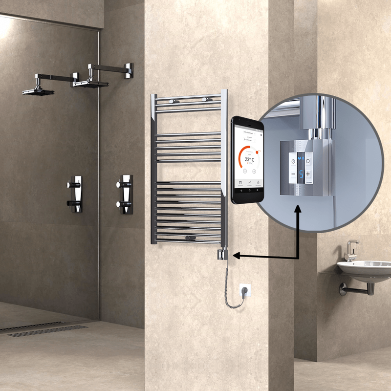 Haiti Electric Towel Warmer 600x1000 Flat Chrome (KTX4 Thermostat) 300 Watt Spiral Cable
