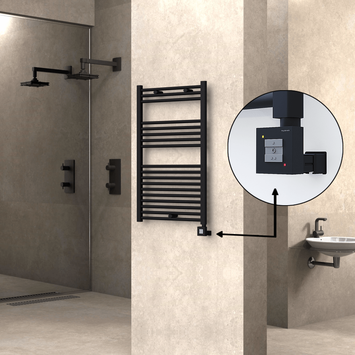 Radiva - Haiti Electric Towel Warmer 600x1000 Flat Black Matt (KTX1 Thermostat) 600 Watt