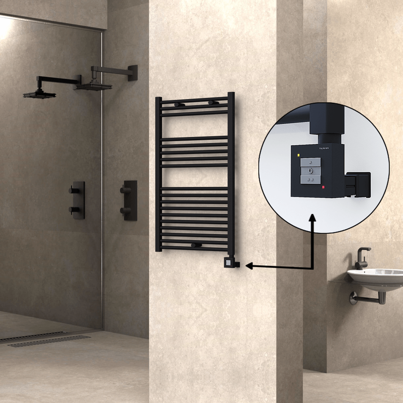 Haiti Electric Towel Warmer 600x1000 Flat Black Matt (KTX1 Thermostat) 600 Watt