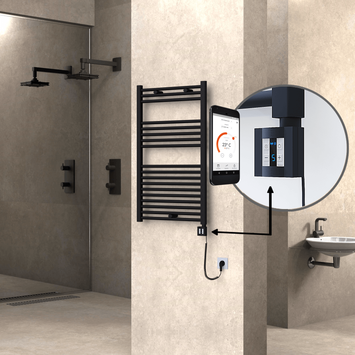 Radiva - Haiti Sèche Serviettes Electrique 600x1000 Noir mat Ktx4 600 Watt Câble en spirale