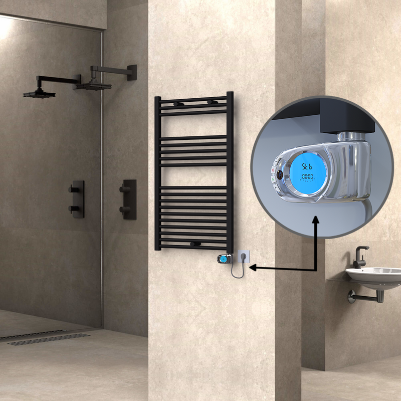 Haiti Electric Towel Warmer 600x1000 Flat Black Matt (Musa Thermostat) 600 Watt