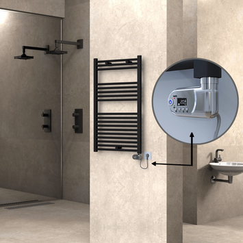 Radiva - Haiti Sèche Serviettes Electrique 600x1000 Noir mat (Thermostat Thesis) 600 Watt