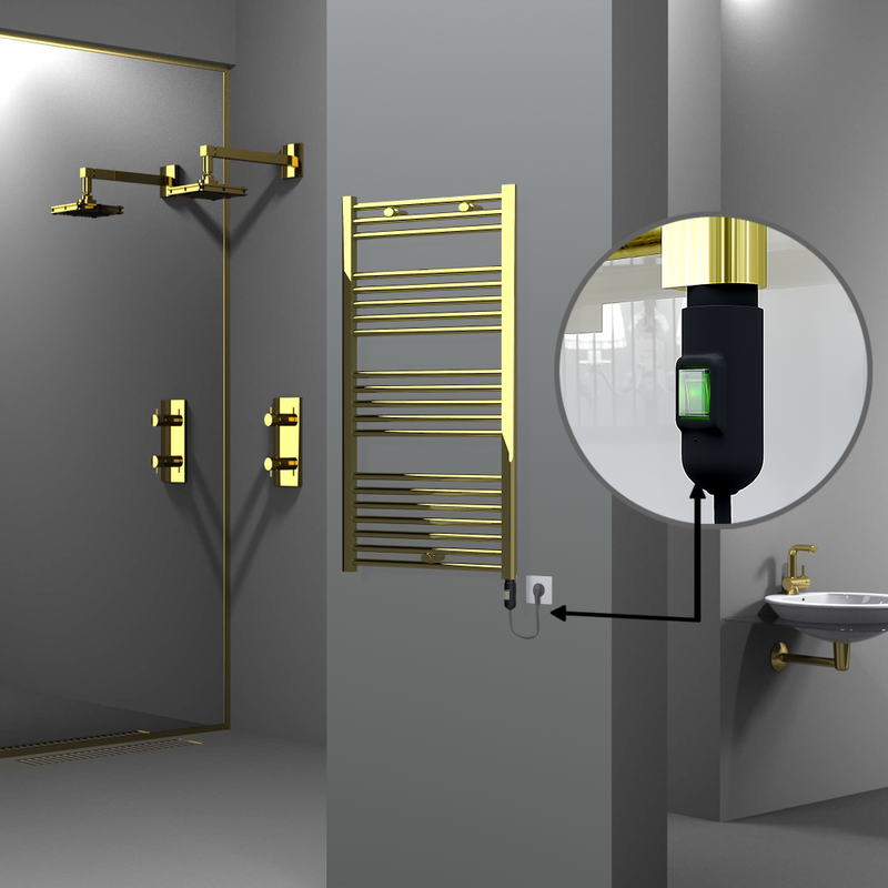 Haiti Electric Towel Warmer 600x1100 Flat Gold (On/Off Button) 300 Watt