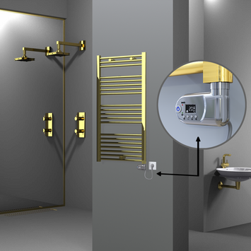 Radiva - Haiti Electric Towel Warmer 600x1100 Flat Gold (Thesis Thermostat) 300 Watt