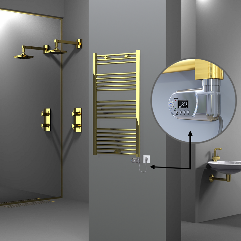 Haiti Electric Towel Warmer 600x1100 Flat Gold (Thesis Thermostat) 300 Watt