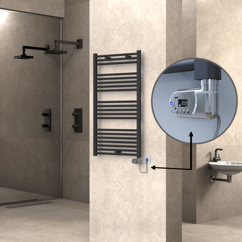 Haiti Electric Towel Warmer 600x1100 Flat Anthracite Textured (Thesis Thermostat) 600 Watt