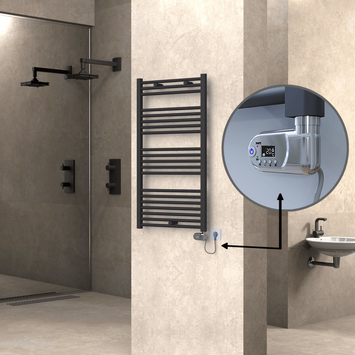 Radiva - Haiti Electric Towel Warmer 600x1100 Flat Anthracite Textured (Thesis Thermostat) 600 Watt